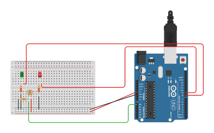 Circuit design sensor de luminosidad - Tinkercad