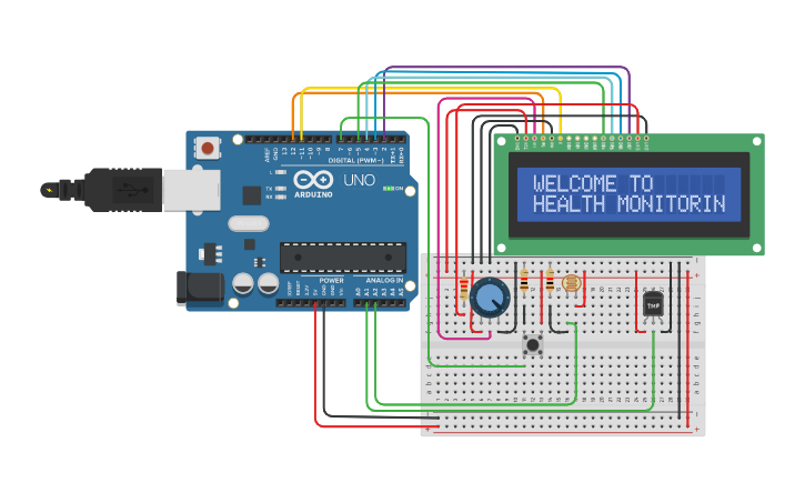 Circuit design Patient Health Monitoring Draft 4 - Tinkercad