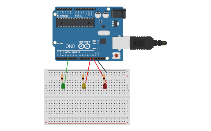 Circuit design Traffic Lights - Tinkercad