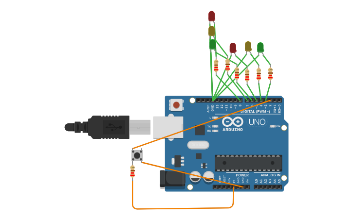 Circuit design Traffic Light System V2 - Tinkercad
