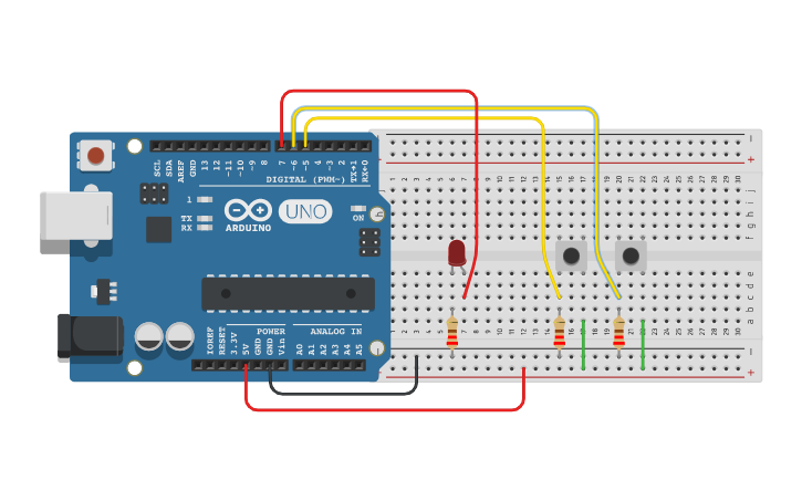 Circuit design On Off - Push Buttons - Tinkercad
