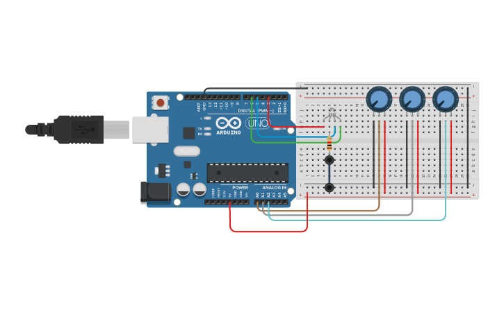 Circuit design Potenciometro y Led RGB - Tinkercad