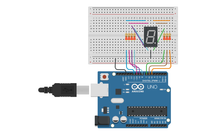 Circuit design Contador del 0 al 9 - Tinkercad