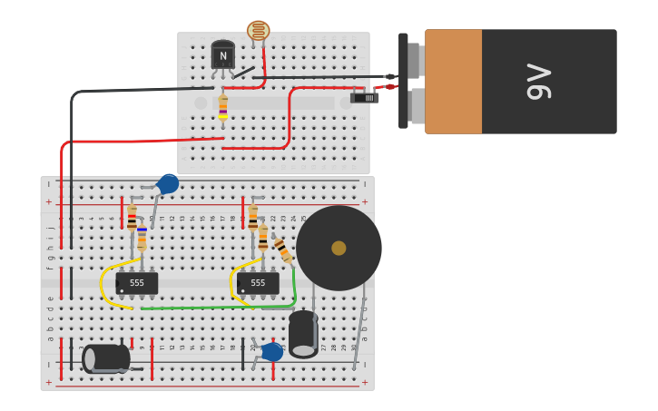 Circuit design laser security police alarm - Tinkercad