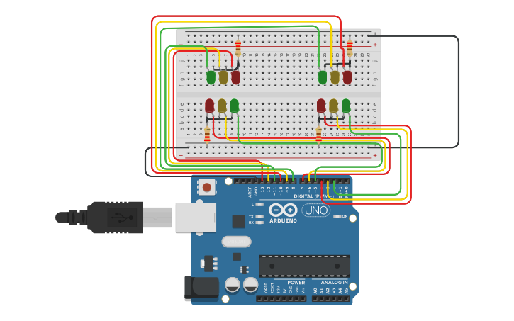 Circuit design Project Traffic Light 2 - Tinkercad