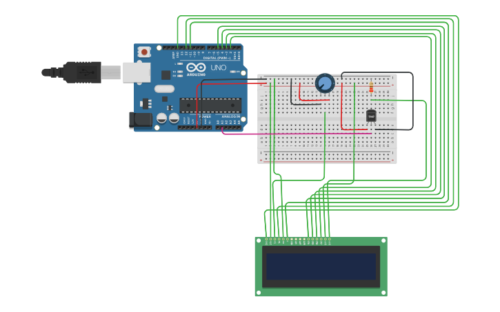 Circuit design Copy of Temperature Sensor display with LCD - Tinkercad