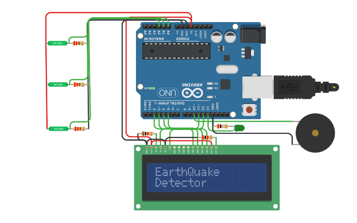 Circuit design Earthquake Detector Alarm - Tinkercad