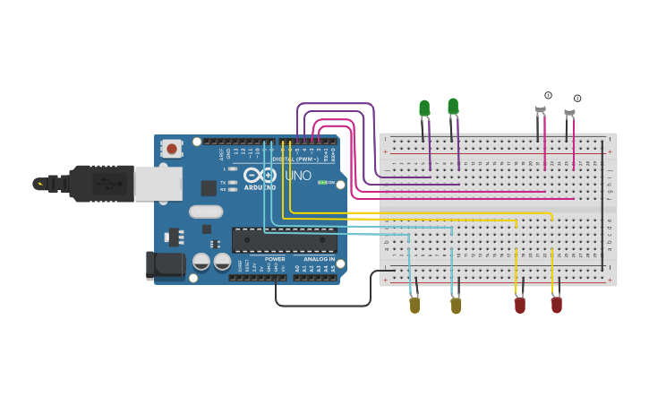 Circuit design CIRCUITO CON 4 LEDS LAURA CAMILA DIAZ RIVERA - Tinkercad