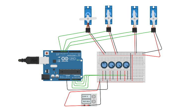 Circuit design Circuito del Brazo Robótico - Tinkercad