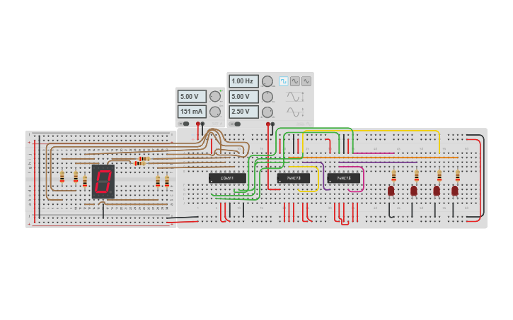 Circuit design 4 bit ripple counter using JK flipflop - Tinkercad