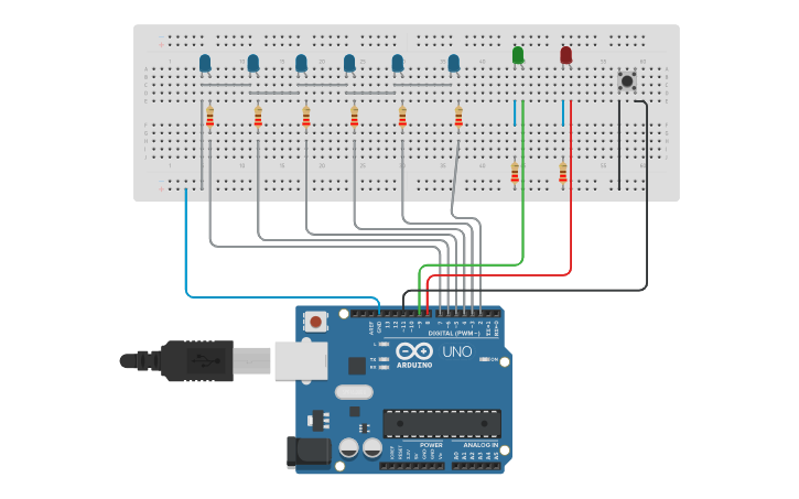 Circuit design LED Arcade Game type 1 - Tinkercad