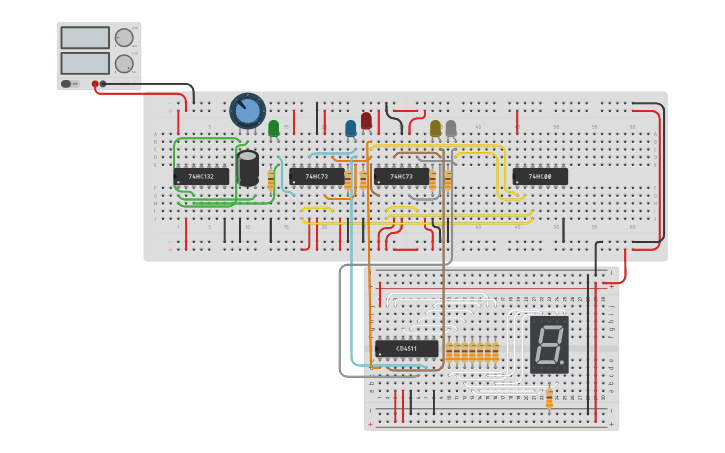 Circuit design Modulo 10 with 7 Segment - Tinkercad