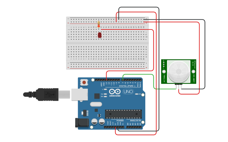 Circuit design Sensor Infrarrojo Pasivo - Tinkercad