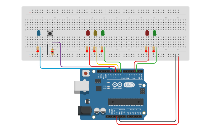 Circuit design Ampelsteuerung - Tinkercad