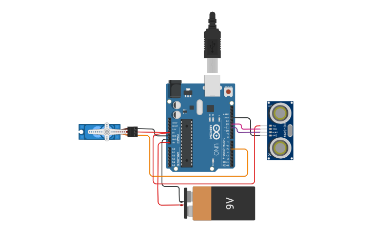 Circuit design Smart Dustbin | Tinkercad