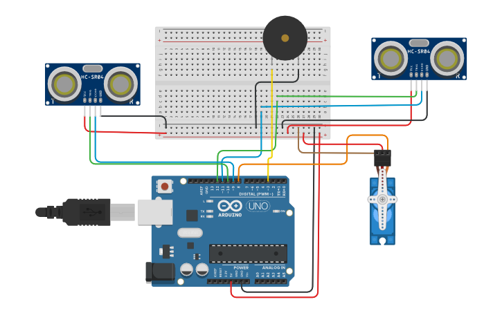 Circuit design Smart Trash Can - Tinkercad