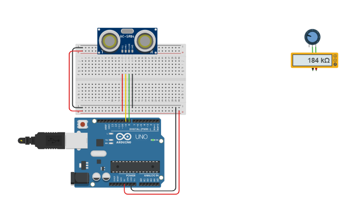 Circuit design capteur de distance - Tinkercad