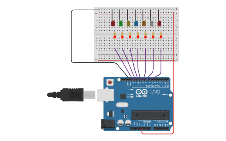 Circuit design LED Chaser - Tinkercad