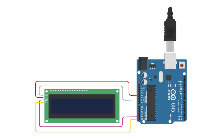 Circuit design LCD 16x2 con I2C - Tinkercad