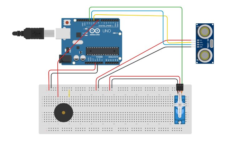Circuit design Radar Arduino-Processing | Tinkercad