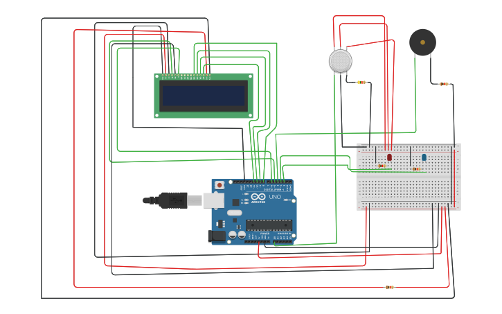 Circuit design gas detecting alarm system with arduino - Tinkercad