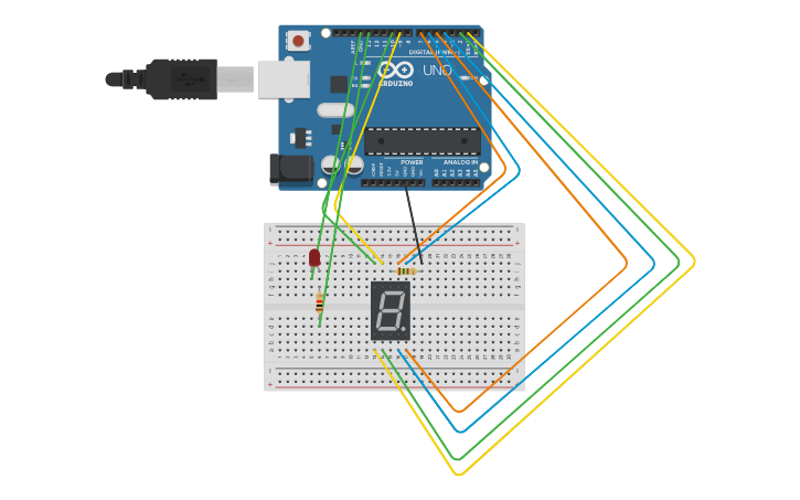 Circuit design Led de 7 segmentos - Tinkercad