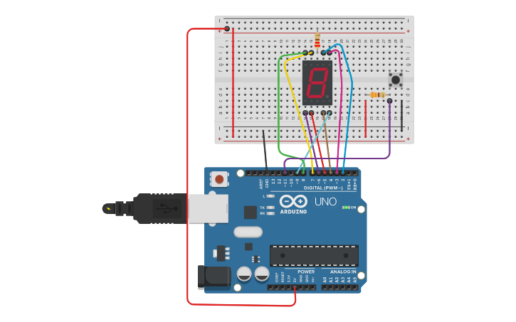 Circuit design Display de 7 Segmentos Con pulsador . - Tinkercad