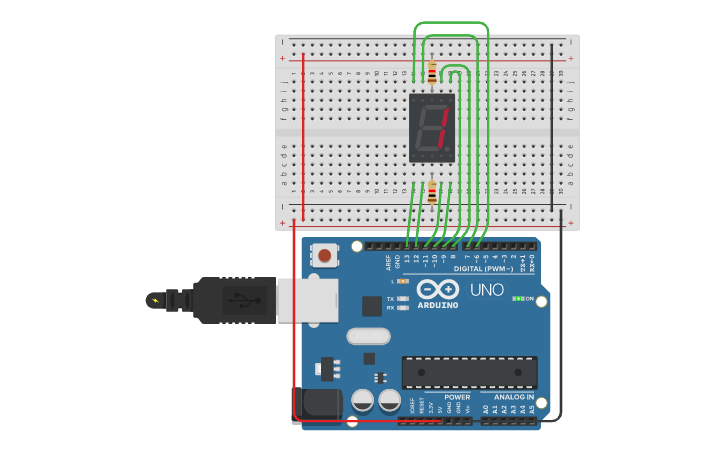 Circuit design 7-Segment Display - Tinkercad