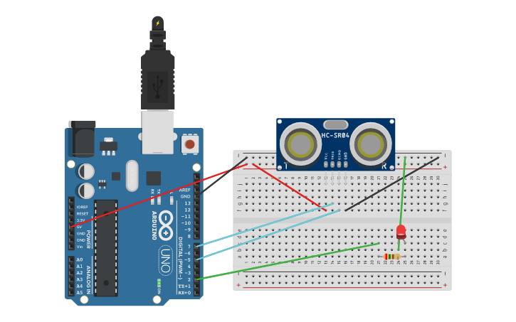 Circuit design Sensor de Ultrasonidos | Tinkercad