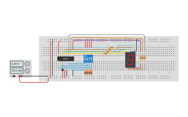Circuit design Display 7 segmenti con CD4511 - Tinkercad