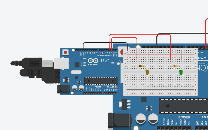 Circuit design projeto1 piscar 2 Leds | Tinkercad