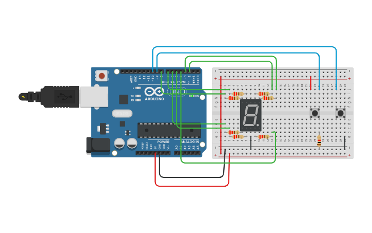 Circuit design Arduino contador con incremento decremento (pulsadores ...