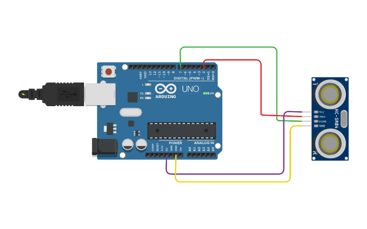 Circuit design Ultrasonic sensor - Tinkercad