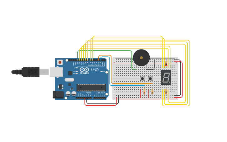 Circuit design 7 - Segment Display 0-9 counter | Tinkercad