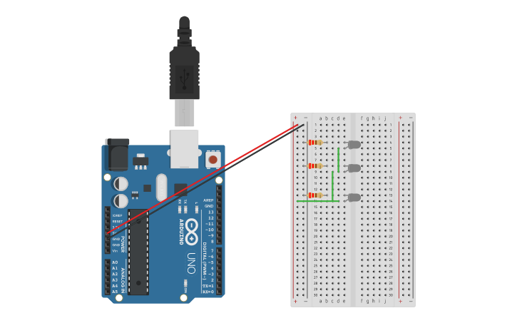 Circuit design Two LED light assignment - Tinkercad