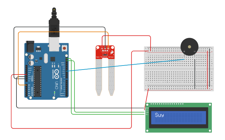 Circuit design LCD ekran ile toprak nem sensörü - Tinkercad