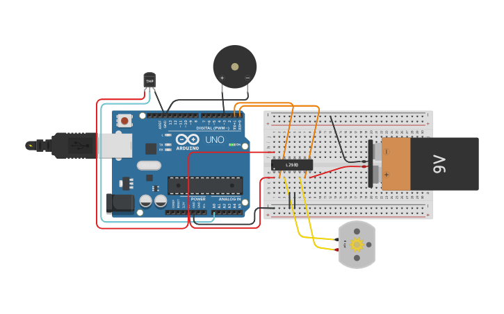 Circuit design LAB 7 - DC Motor and Temperature Sensor - Tinkercad