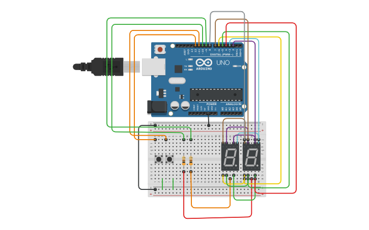 Circuit design Copy of 2-digit counter - Tinkercad