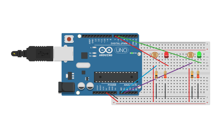 Circuit design LDR Led - Tinkercad