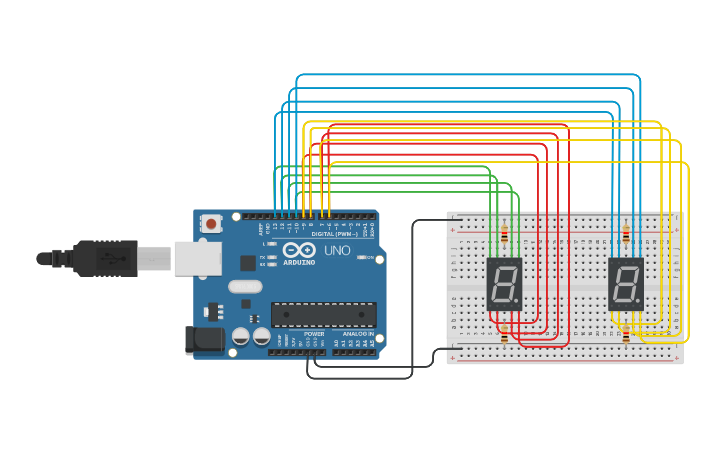Circuit design 7 segment display - Tinkercad