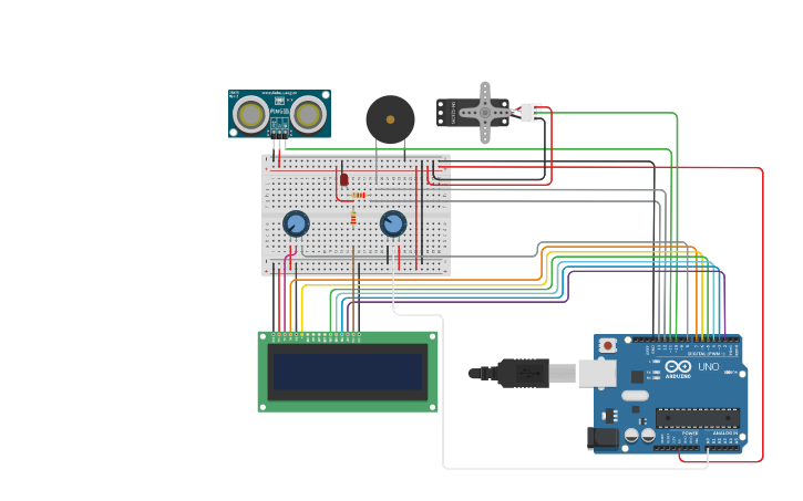 Circuit design Radar à ultrasons - Tinkercad