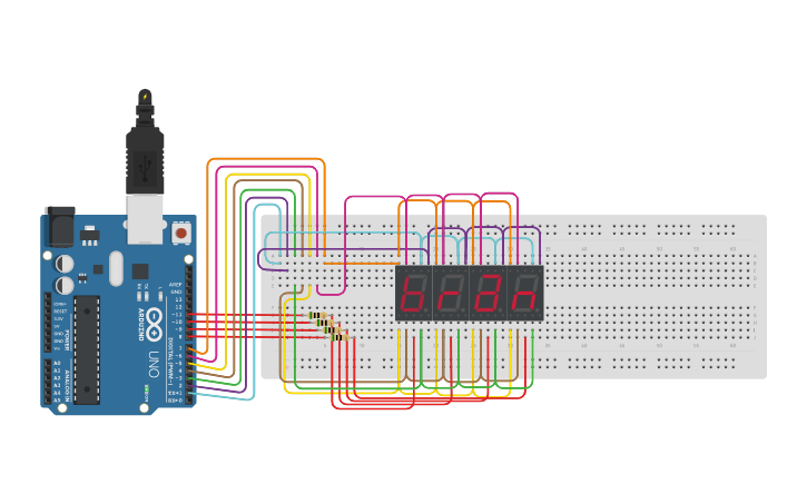 Circuit design Seven Segment Display - Tinkercad