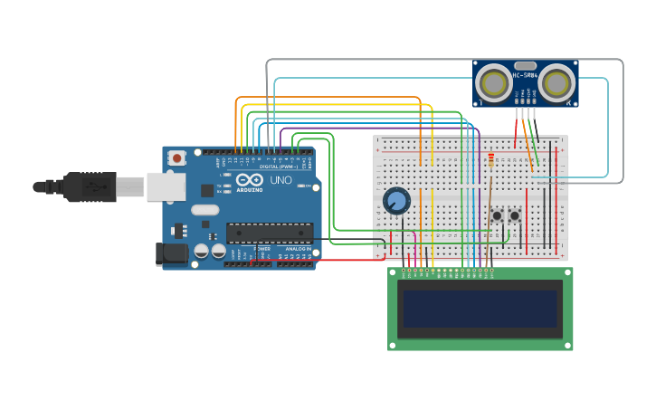 Circuit design Dolev- Ultrasonic Lcd+ Break - Tinkercad
