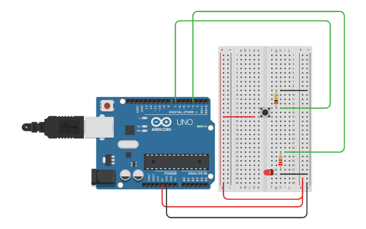 Circuit design Copy of PUSH button and LED - Tinkercad