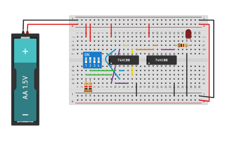 Circuit design XNOR using NAND - Tinkercad
