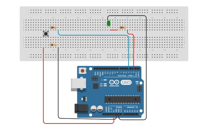 Circuit Design Turn On Led Using Pushbutton Tinkercad 3786