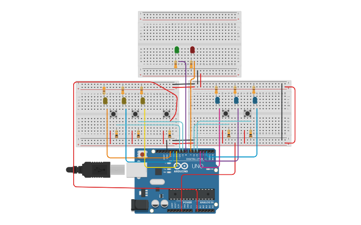 Circuit design React Game Arduino - Tinkercad