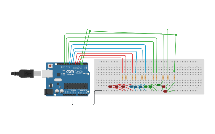 Circuit design 9LEDS | Tinkercad