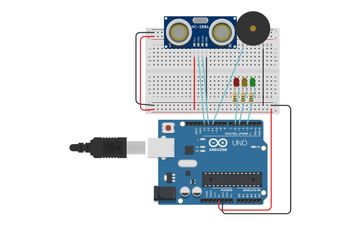 Circuit design SENSOR DE ULTRASONIDOS - Tinkercad