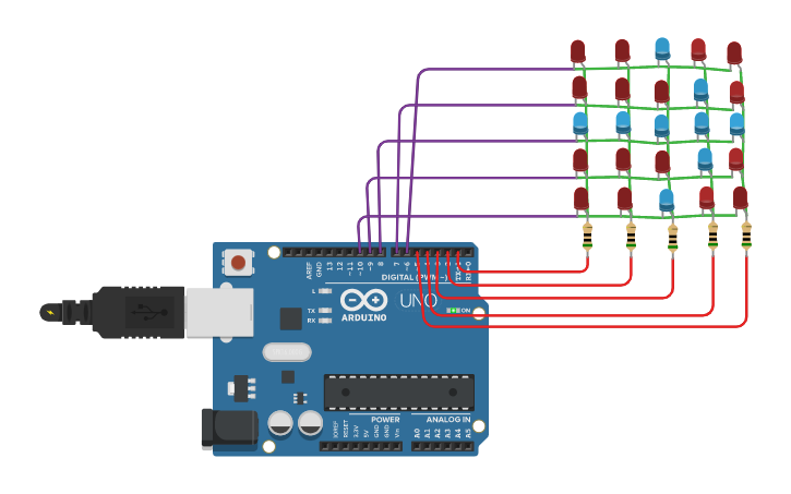 Circuit design 5x5 LED matrix | Tinkercad